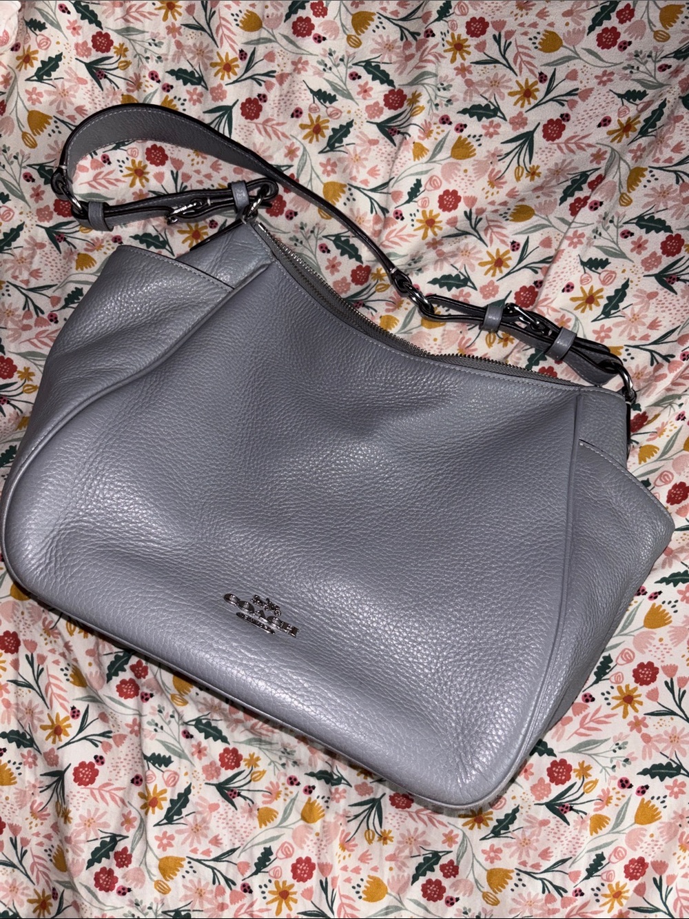 Coach Pebbled Leather Hobo Bag in Light Gray